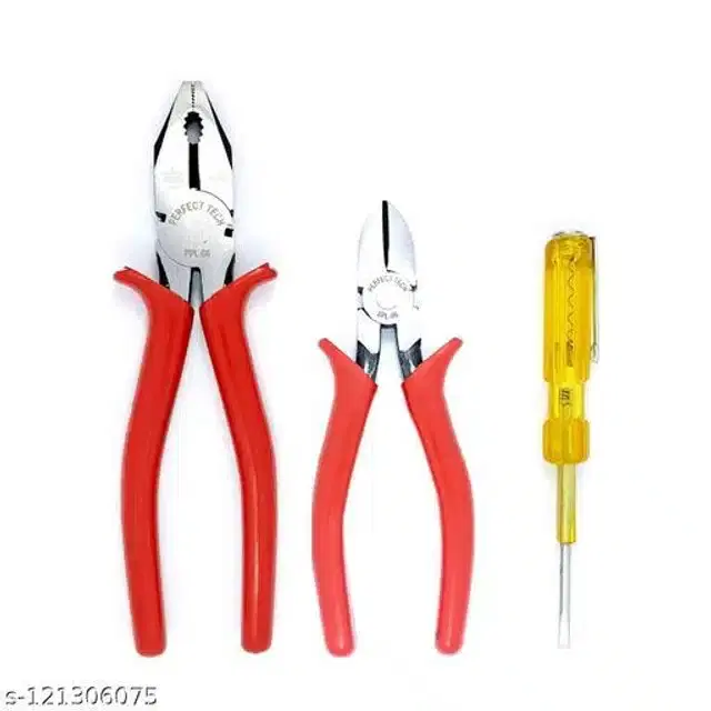 Combination & Side Cutting Plier with Analog Line Tester, Set of 3, Red & Yellow