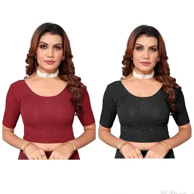 Half Sleeves Stitched Blouse for Women, Pack of 2 (Multicolor, 32)