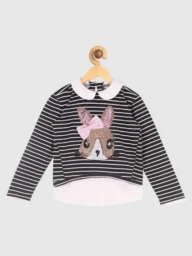 Lazy Shark Girls Sequinned Sweatshirts (Blue, 3-4Y) (LST198)