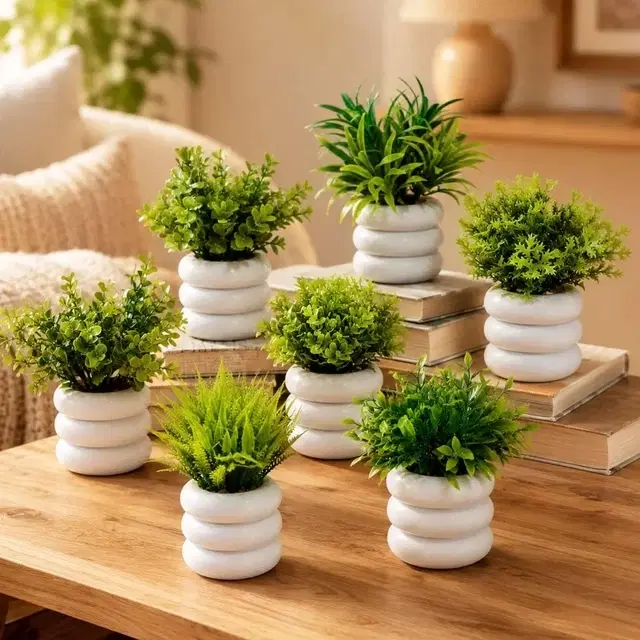 Artificial Mini Faux Plants Home & Office Decor Pack Of 7
