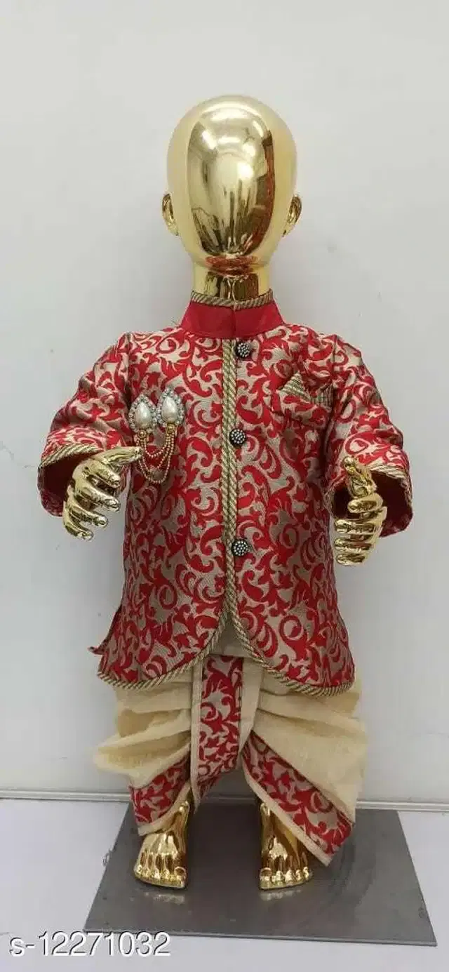 Cotton Full Sleeves Sherwani with Dhoti Pant Set for Boys (Red & Beige, 12-18 Months)