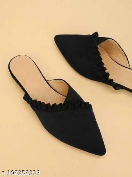 Solid Synthetic Mules for Women (Black, IND-3)