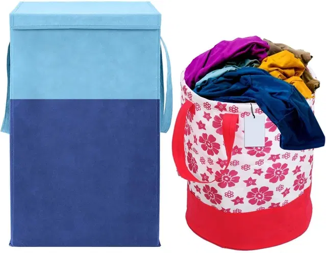 Canvas Laundry Basket,Pink & Blue,  (Pack Of 2)