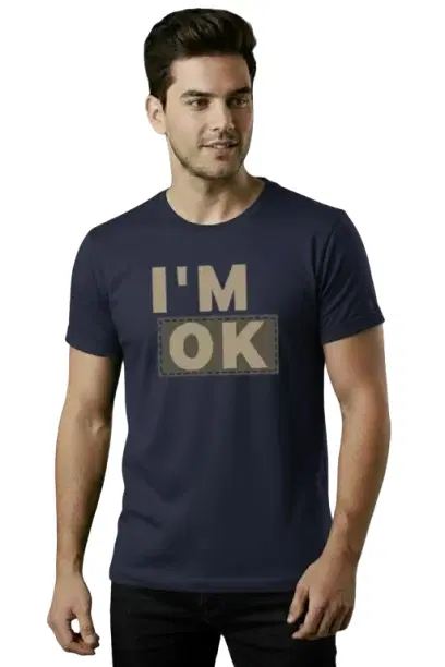 Cotton Blend Printed T-shirt for Men, Navy Blue (XL)
