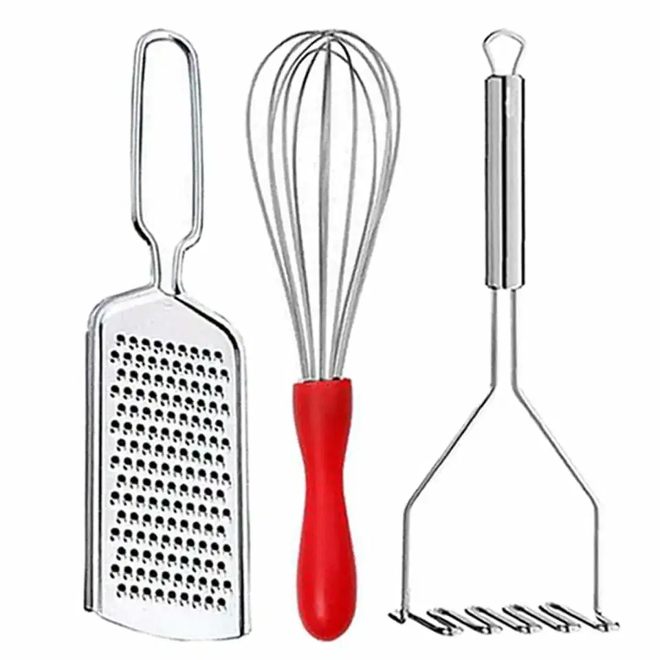 Oc9 Stainless Steel Cheese Grater & Egg Whisk & Potato Masher For Kitchen Tool Set, Oc-369