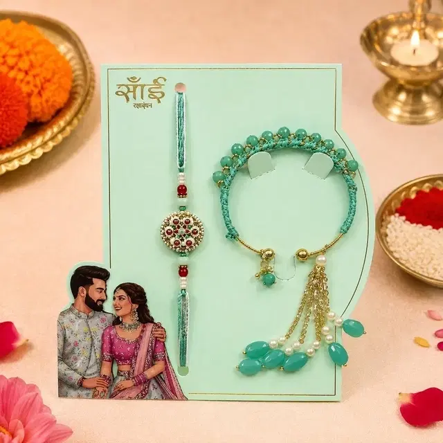 Bhaiya Bhabhi Round Designer Rakhi Set Yellow