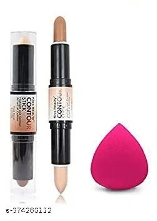 2 in 1 Contour Stick with Makeup Blender, Multicolor, Set of 2