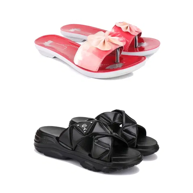 Combo of Sliders & Flats for Women, Set of 2 (Multicolor, 5)