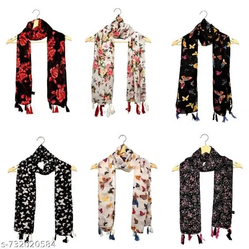 Chiffon Scarves for Women, Multicolor, Pack of 6