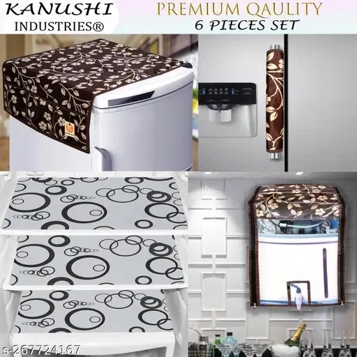 KANUSHI Industries® 1 water purifier cover + 1 Pc Fridge cover/Refrigerator cover + 1 Pc Handle Cover + PVC Fridge Mats Set Of 3 / Refrigerator Mats (RO+FRI+1-HANDLE-BROWN-RAJ+M-15)