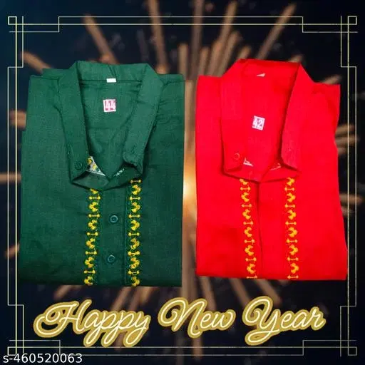 Cotton Solid Kurta for Men, Red & Green, Pack of 2 (M)