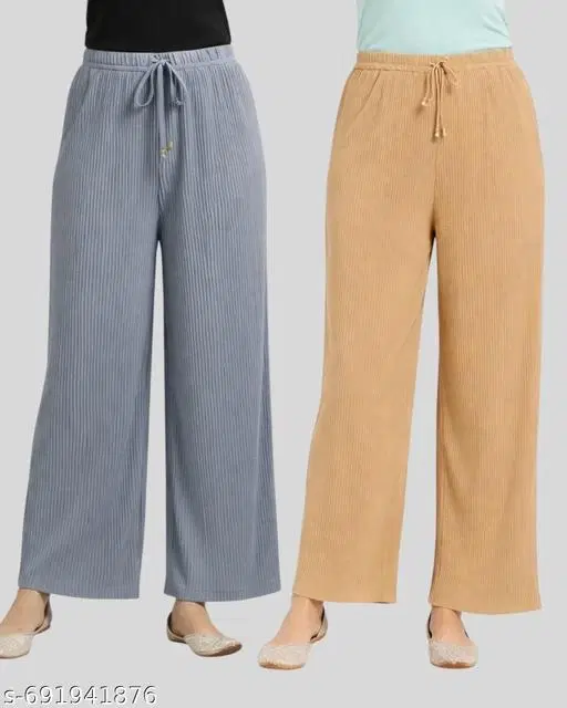 Palazzos for Women, Pack of 2 (Grey, S)