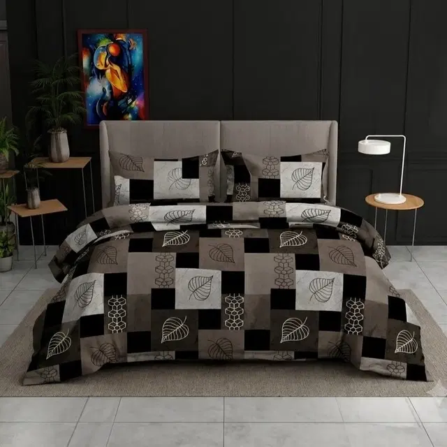 SimpleHome Microfiber Queen Bedsheet Abstract Floral Brown 88x96inch