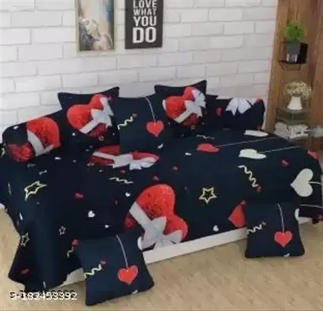 Polycotton Diwan Cover Set, Black, Set of 8