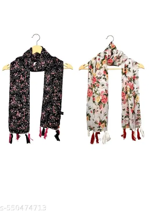 Poly Chiffon Scarves for Women, Multicolor, Pack of 2