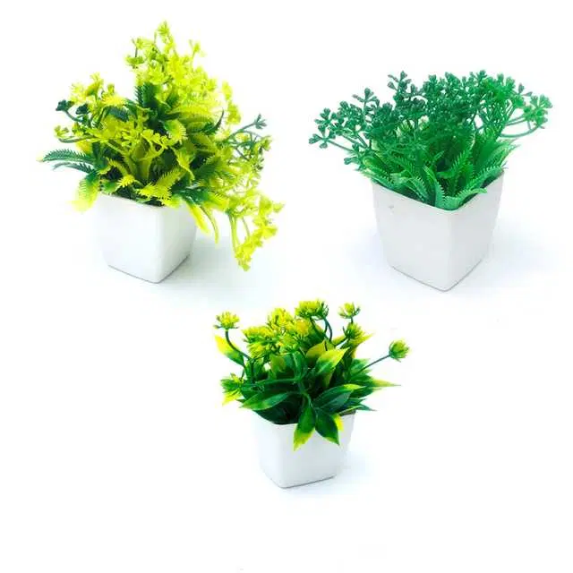 Duli Natural Looking Artificial Flower Pot For Home Decoration, Green, Pack Of 3, D-27