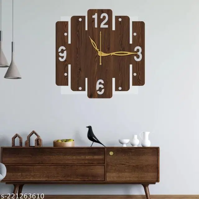 Wooden Wall Clock for Home, Brown