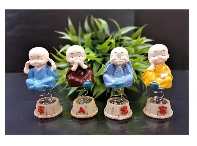 Polyresin Little Monks Lamba Car Dashboard Idols, Multicolor, 9.5 cm, Pack of 4