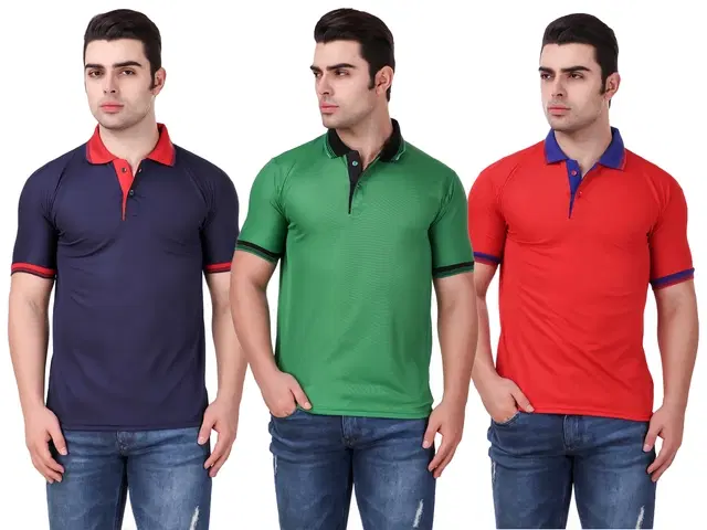 Polo Solid T-shirts for Men, Pack of 3 (Multicolor, M)