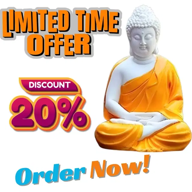 Poly Resin Lord Gautam Buddha Idol, Orange