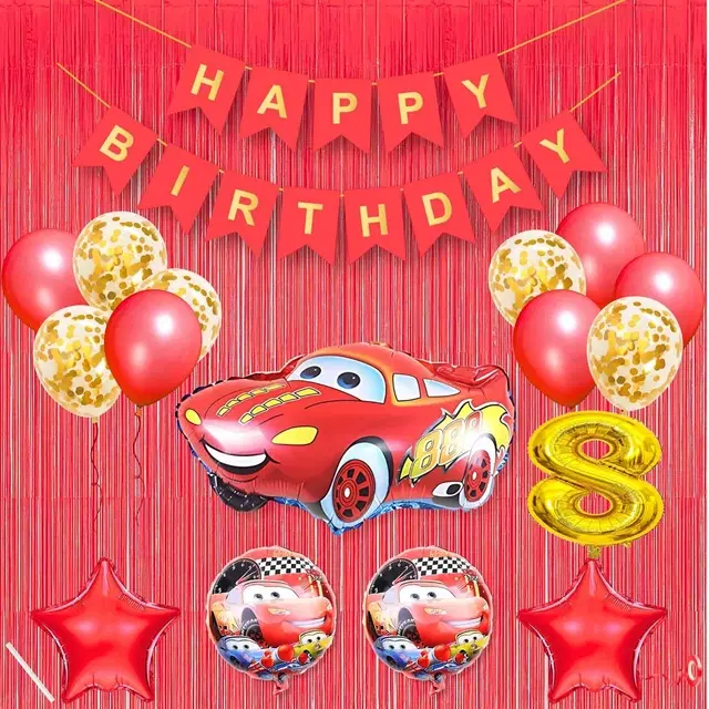 Lightning McQueen Car Theme 8th Birthday Decoration Kit for Kids (Red)Pcs Of 20 ,(Set Of 1)