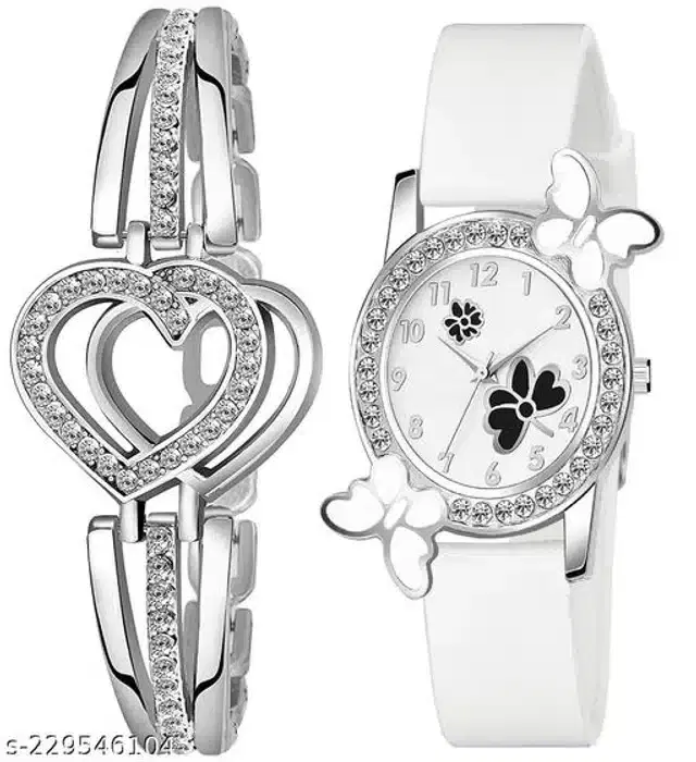 Analog Watch with Bracelet for Women, Set of 2 (Multicolor)
