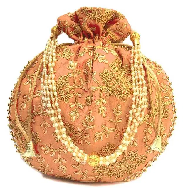 Cotton Silk Ethnic & Traditional Handheld Potli for Women, Peach, A-29