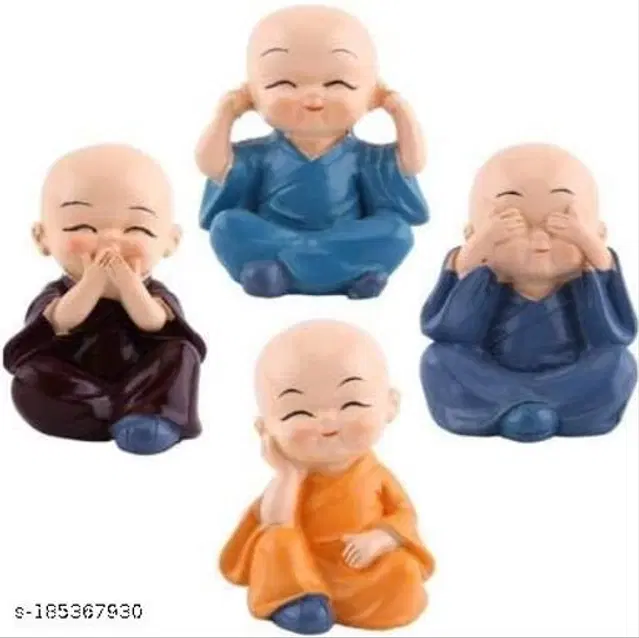 Resin Mini Buddha Showpiece, Multicolor, Pack of 4