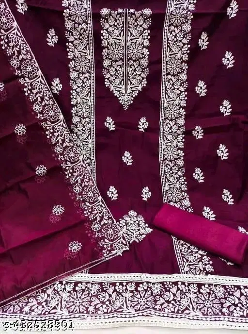Embroidered Botanical Patiala Suit for Women (Purple, Un Stitched)