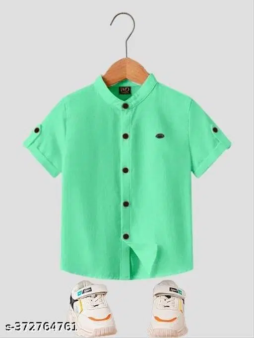 Solid Mandarin Collar Shirt for Boys (Green, 6-7 Years)