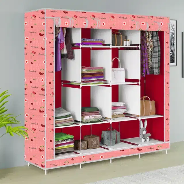 Carbon Steel 3 Door 12 Shelf Printed, Red