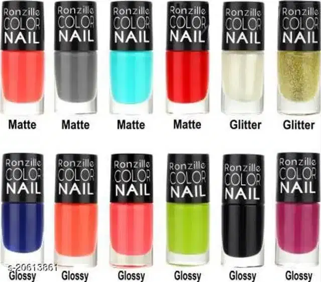 Ronzille Exclusive Nail Polish, Multicolor, 6.5 ml, Pack of 12
