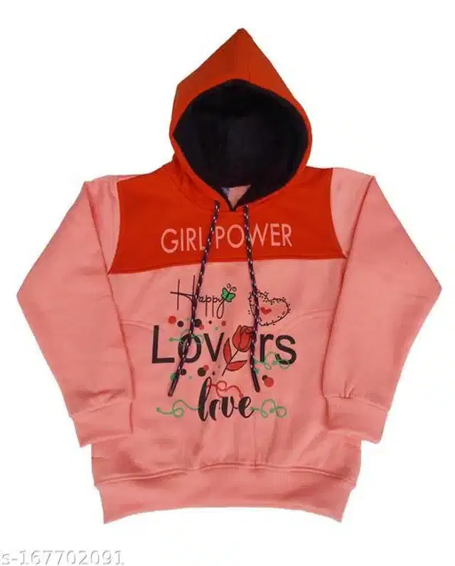 Fleece Printed Full Sleeves Hooded Sweatshirt for Girls (Pink, 4-5 Years)