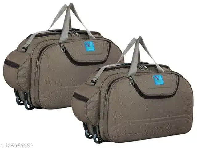 Polyester Trolley Duffel Bag for Men & Women, Brown, Pack of 2
