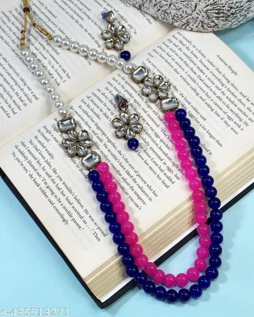 Premium Quality  Pearl And Kundan Necklace Set for Women, Blue