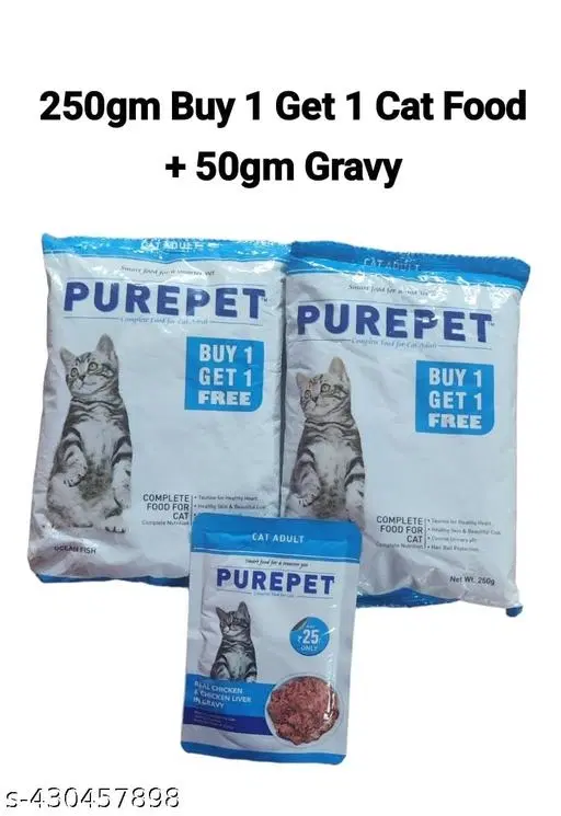 Purepet Ocean Fish Adult Cat Food, 250g Buy 1 - GET 1 Free + PUREPET Wet Cat Food, Real Chicken And Chicken Liver In Gravy (pack of 3)__100% complete nutritional food for all breeds, Dry and wet food for cats