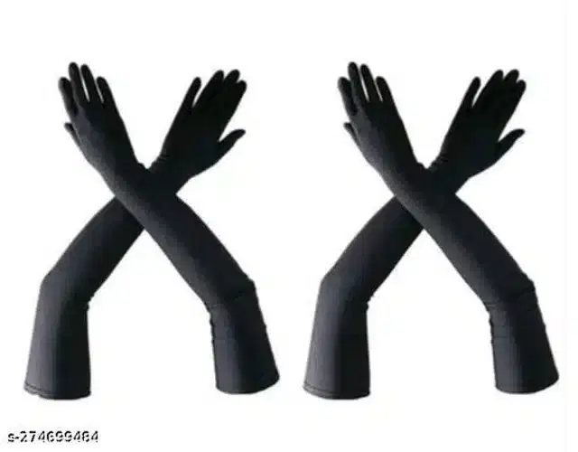 Sun Protection Long Sleeves Gloves for Women, Set of 2 (Black)