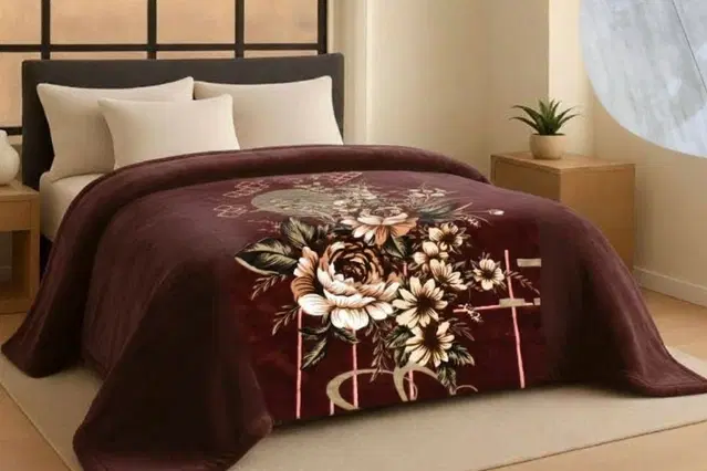 Wool Printed Blanket, Brown (90x80 inch)