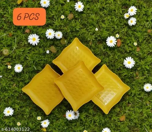 Plastic Plates for Kitchen, Yellow, Pack of 6