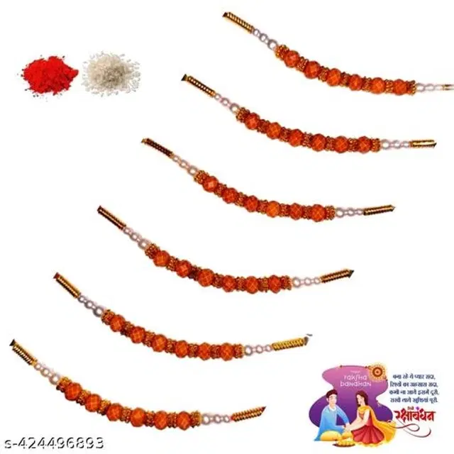 Handmade Designer Rakhi with Roli Chawal, Multicolor, Pack of 6