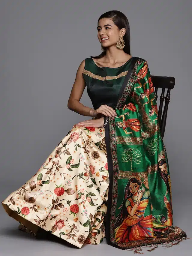 Digital Printed Unstitched Lehenga Choli for Women (Multicolor)