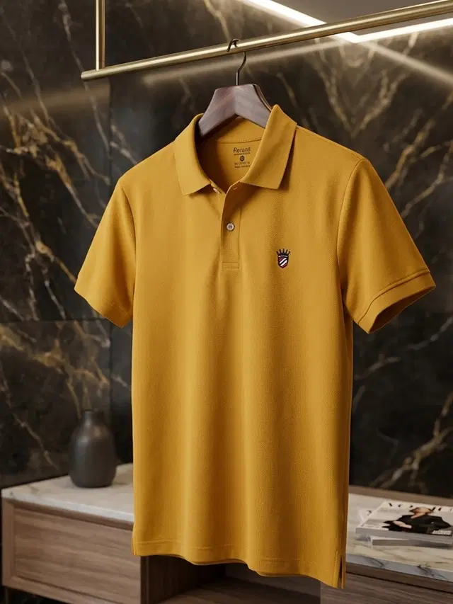 Solid Polo T-shirt for Men (Mustard, XXL)