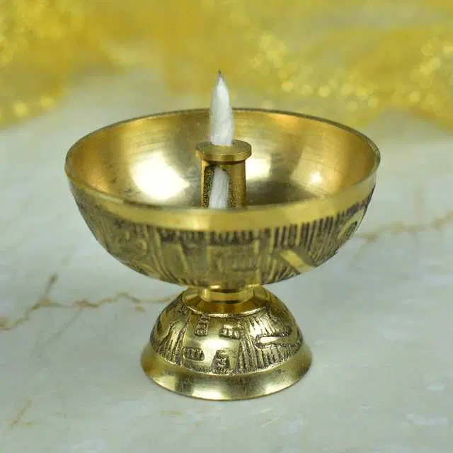 Gift On Door Brass Medium Akhand Diya with Sathiya Om Work, Gold, AAC-3