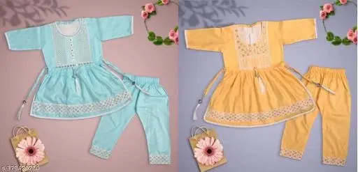 Rayon Kurta Set for Girls, Pack of 2 (Multicolor, 0-6 Months)