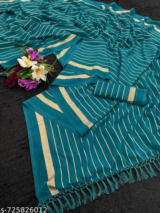 Georgette Printed Saree for Women, Teal (6.3 M)