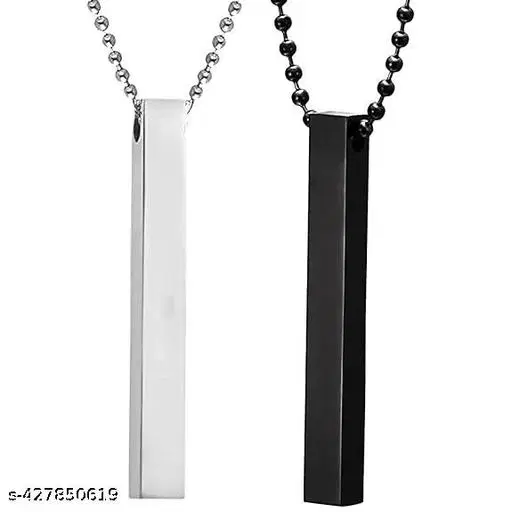 3D Cuboid Vertical Bar Locket Pendant Necklace for Men (Black)