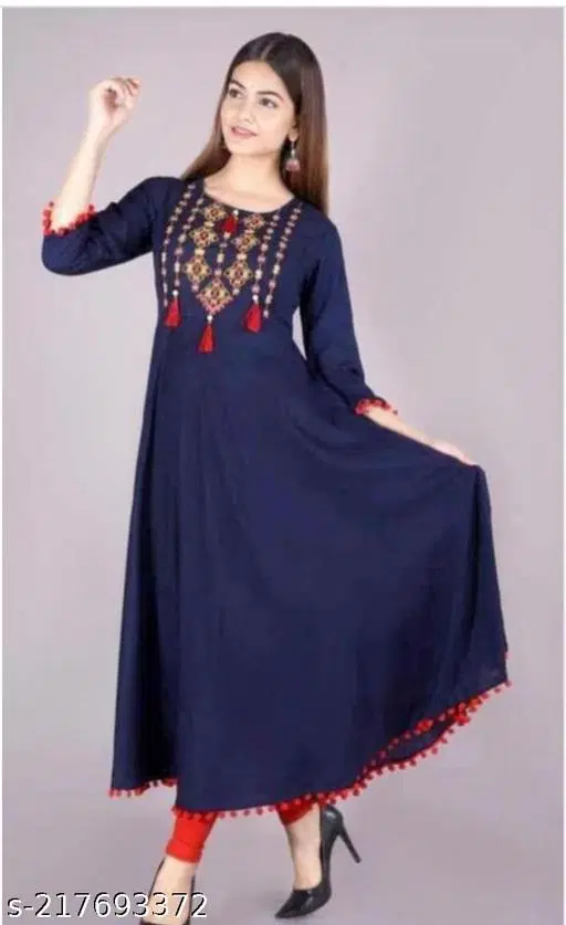 Women Embellished Viscose Rayon Anarkali Kurta, Navy Blue (4XL)