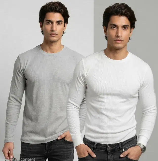 Polyester T-shirt for Men, Grey & White, Pack of 2 (M)