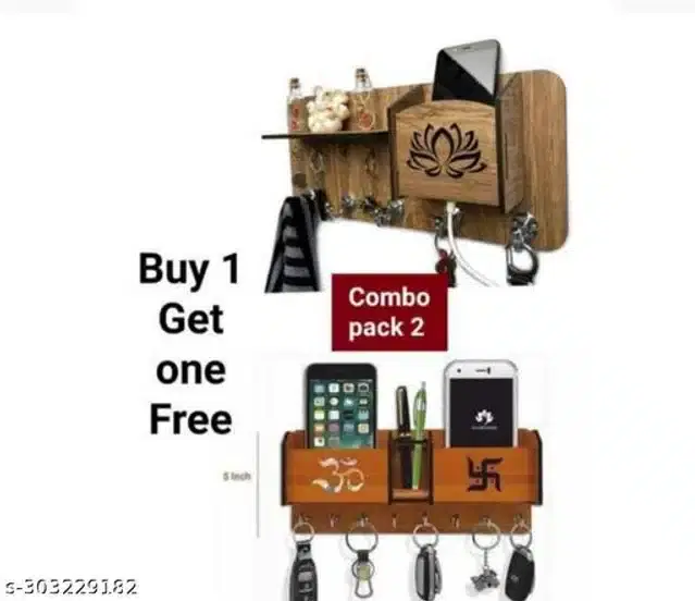 Wooden Key Holder, Brown, Pack of 2