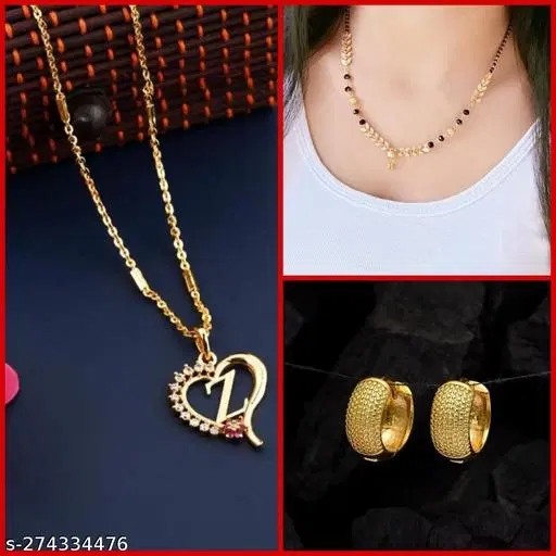 Combo of Alloy Mangalsutra with Pendant & 1 Pair Earrings for Women, Set of 3 (Multicolor)